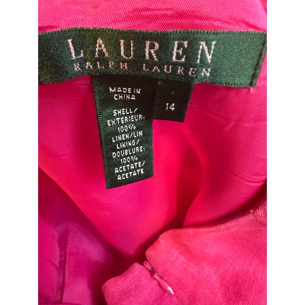 Lauren Ralph Lauren Pink 100% Linen Flounce Hem Skirt Sz 14 A-Line Flare Preppy - Picture 4 of 12
